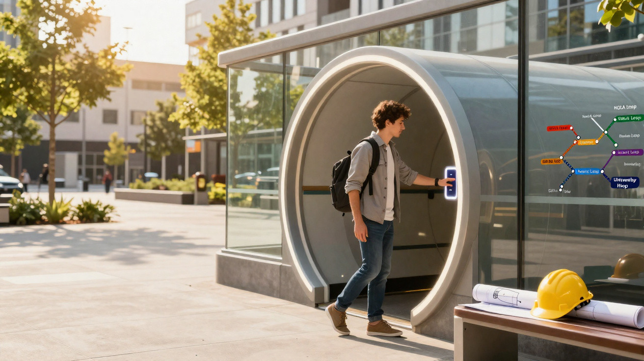 Young man with backpack activating entrance to a modern underground tunnel in a sunny urban area
