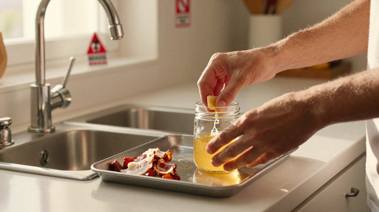 Person squeezing a lemon wedge into a glass jar on a kitchen counter next to fruit peels on a tray.